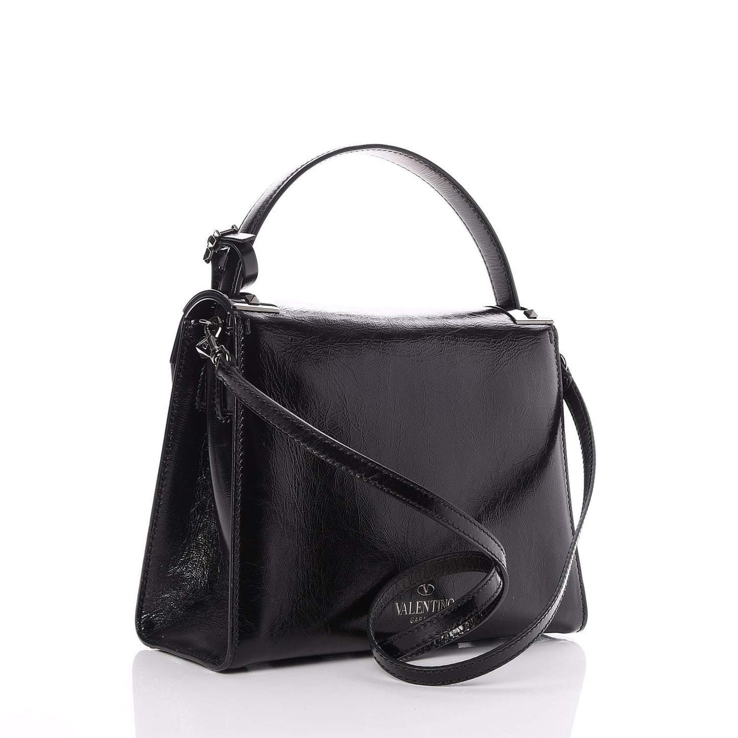 Craquele Calfskin Small My Rockstud Frame Bag Black