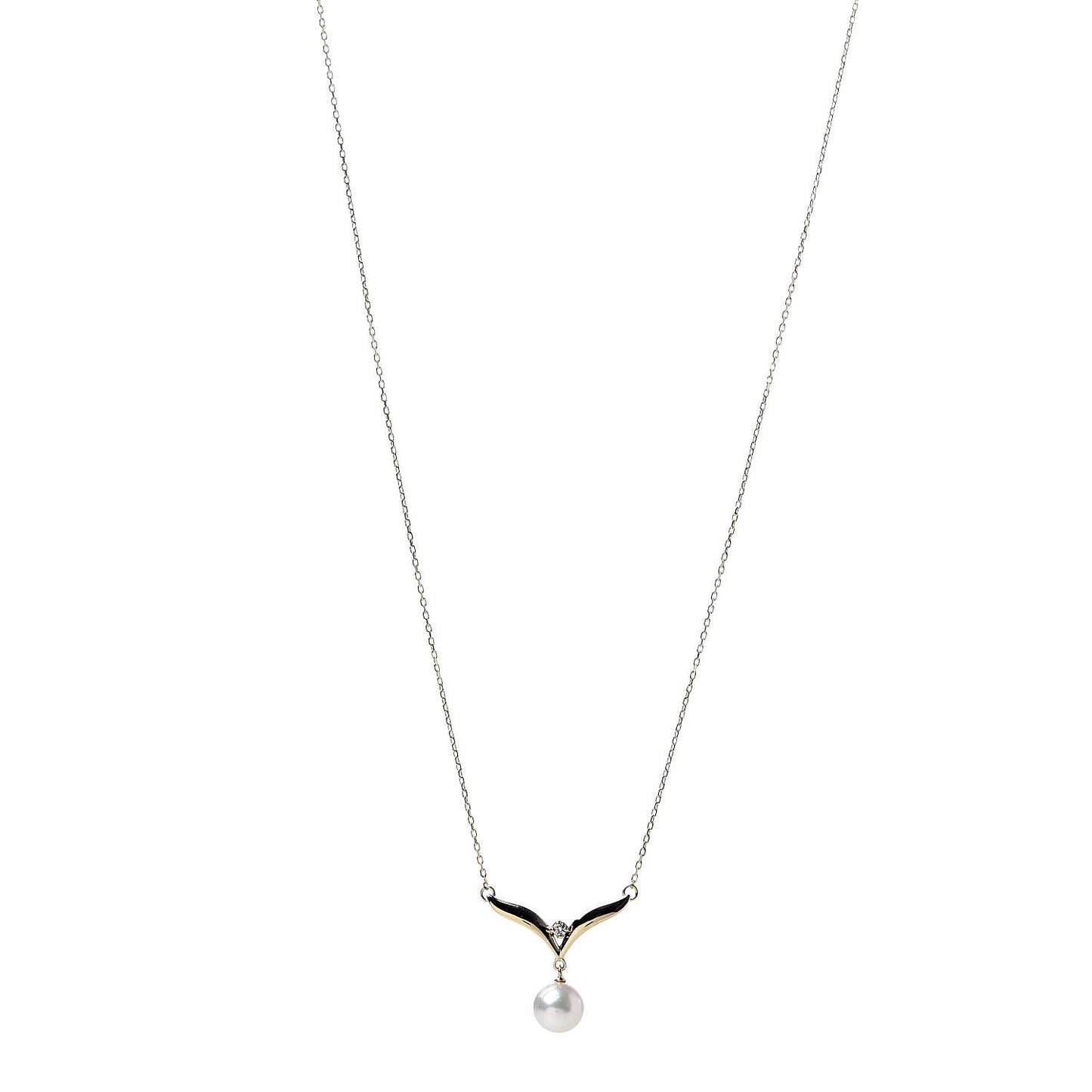 18K Yellow Gold Diamond Akoya Pearl 7.5mm Pendant Necklace