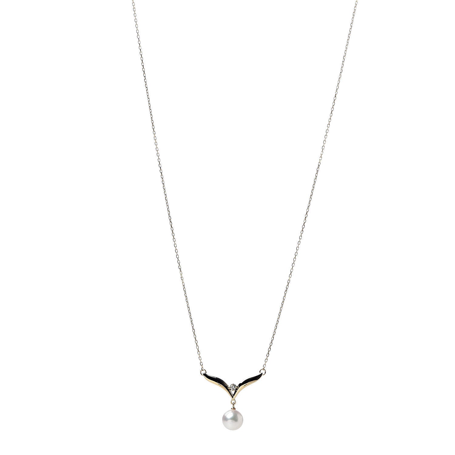 Mikimoto 18K Yellow Gold Diamond Akoya Pearl 7.5mm Pendant Necklace 1 of 7