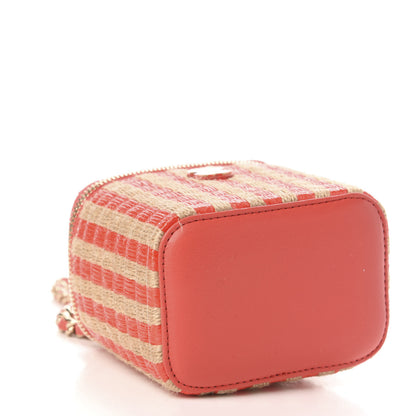 Chanel Raffia Jute Striped Mini Vanity Case With Chain Red Beige 8 of 11