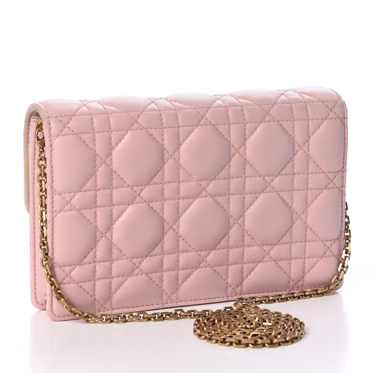 Lambskin Cannage Dioraddict Wallet On Chain Clutch Rose Poudre