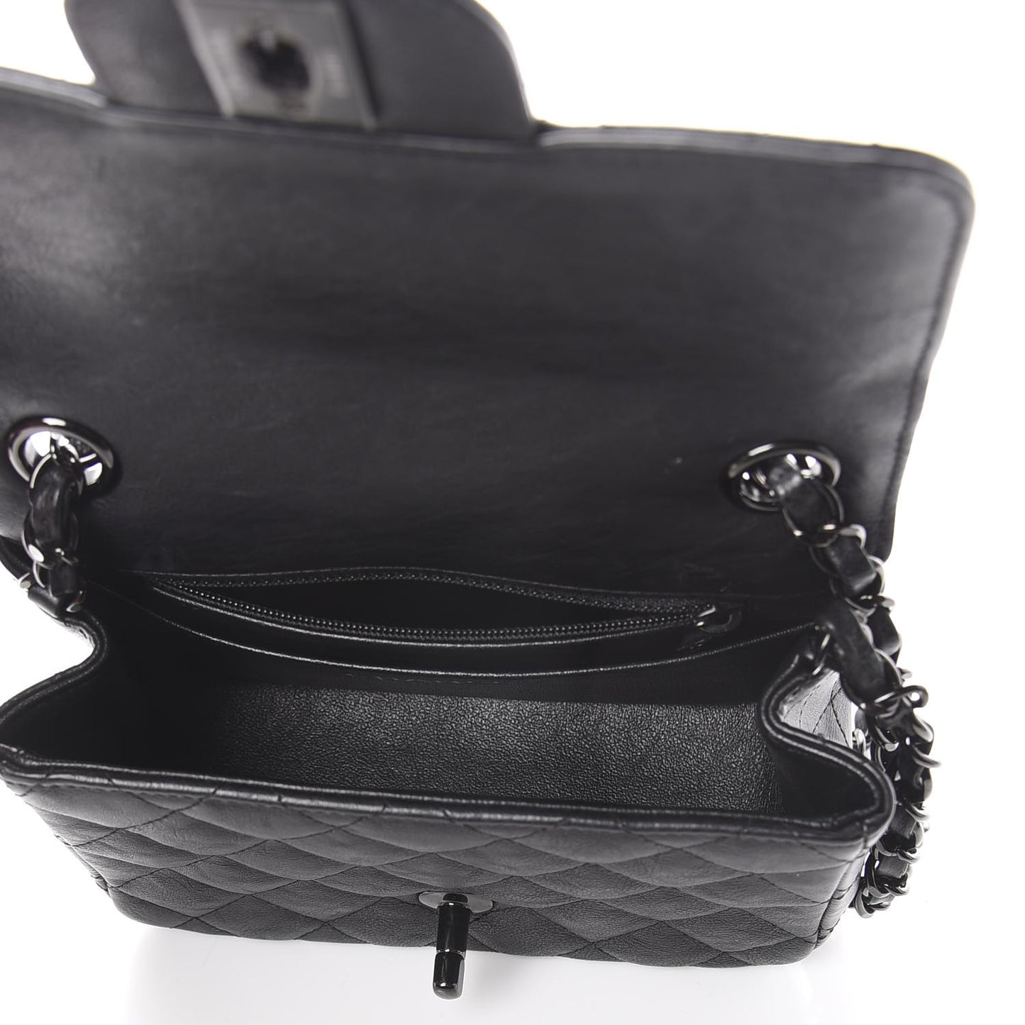 Crumpled Calfskin Quilted Mini Square Flap So Black