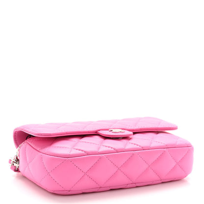 Chanel Lambskin Quilted Flap Phone Holder With Chain Neon Pink 4 of 12