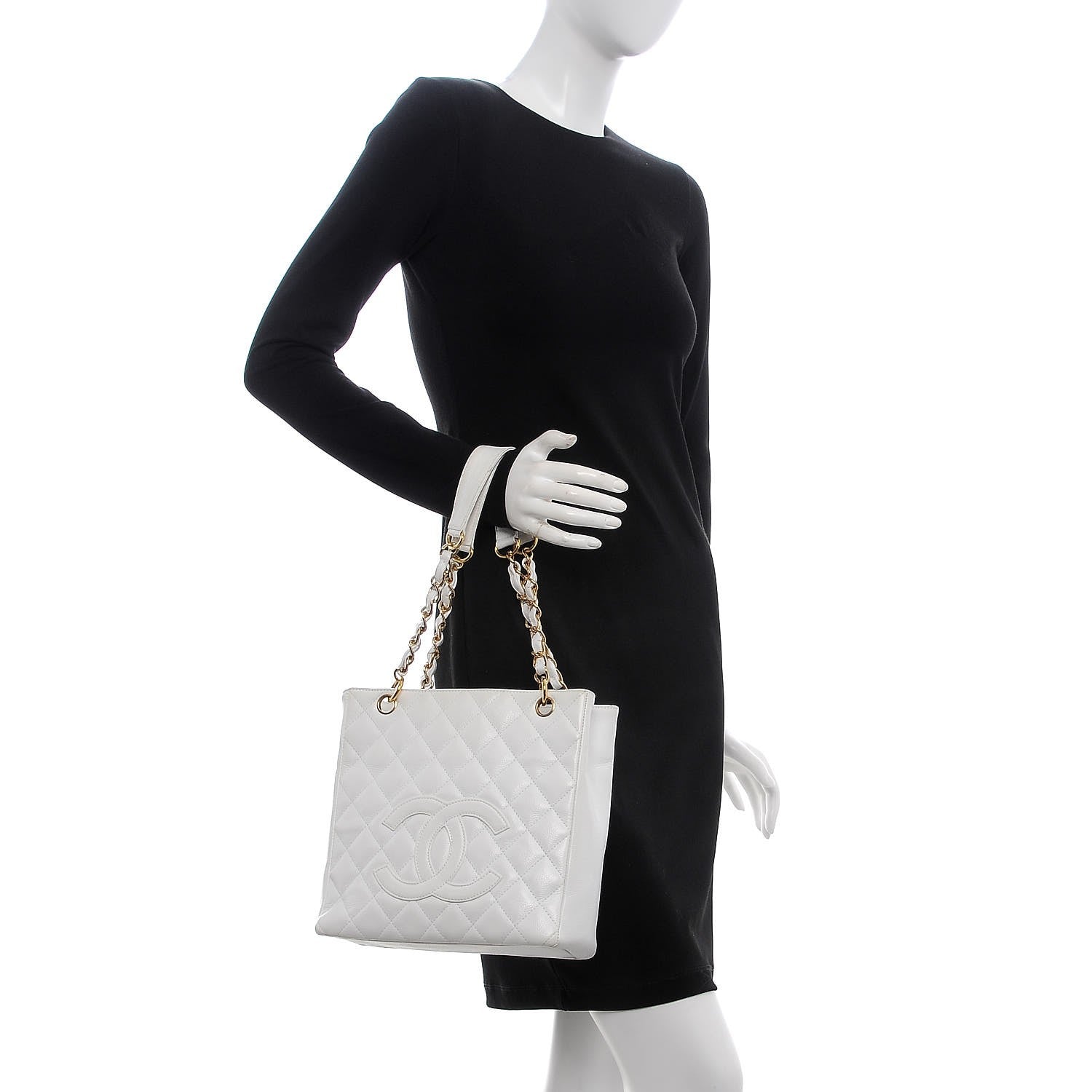 Chanel Caviar Quilted Petit Shopping Tote PST White 2 of 16