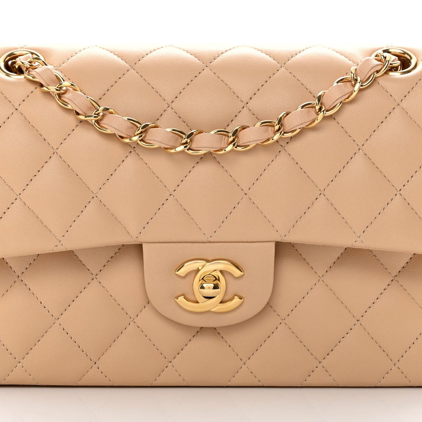 Lambskin Quilted Small Double Flap Beige