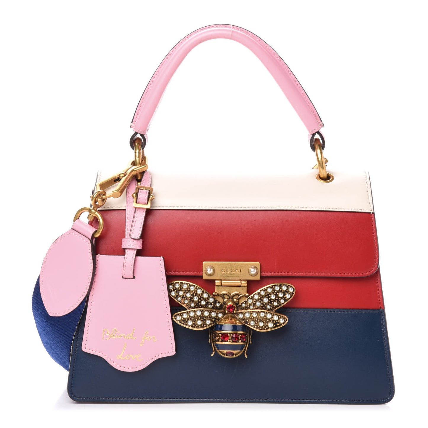 Calfskin Sylvie Web Small Queen Margaret Top Handle Bag Blue Agata Hibiscus Red Mystic White Sugar Pink