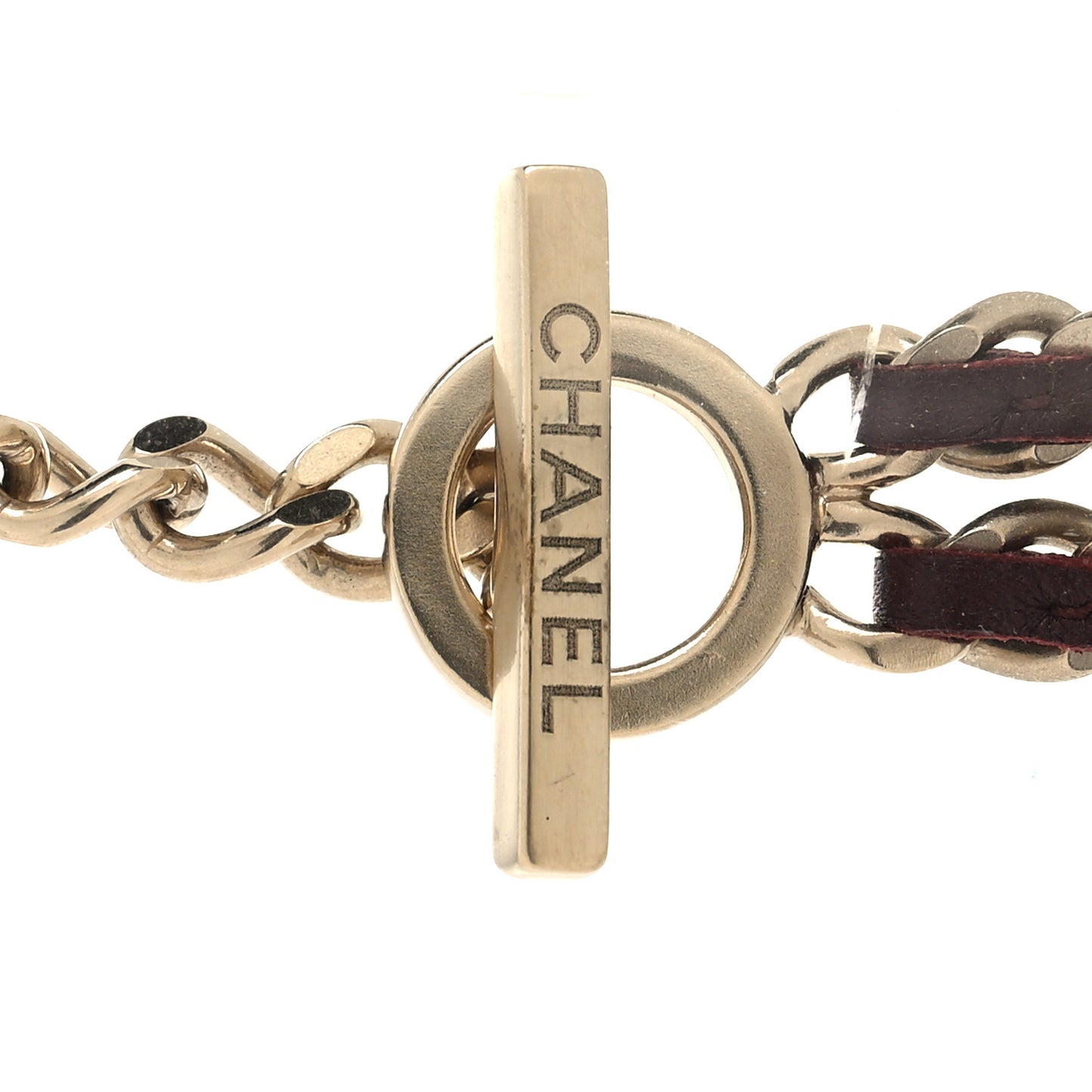 Lambskin CC Long Chain Necklace Red Gold