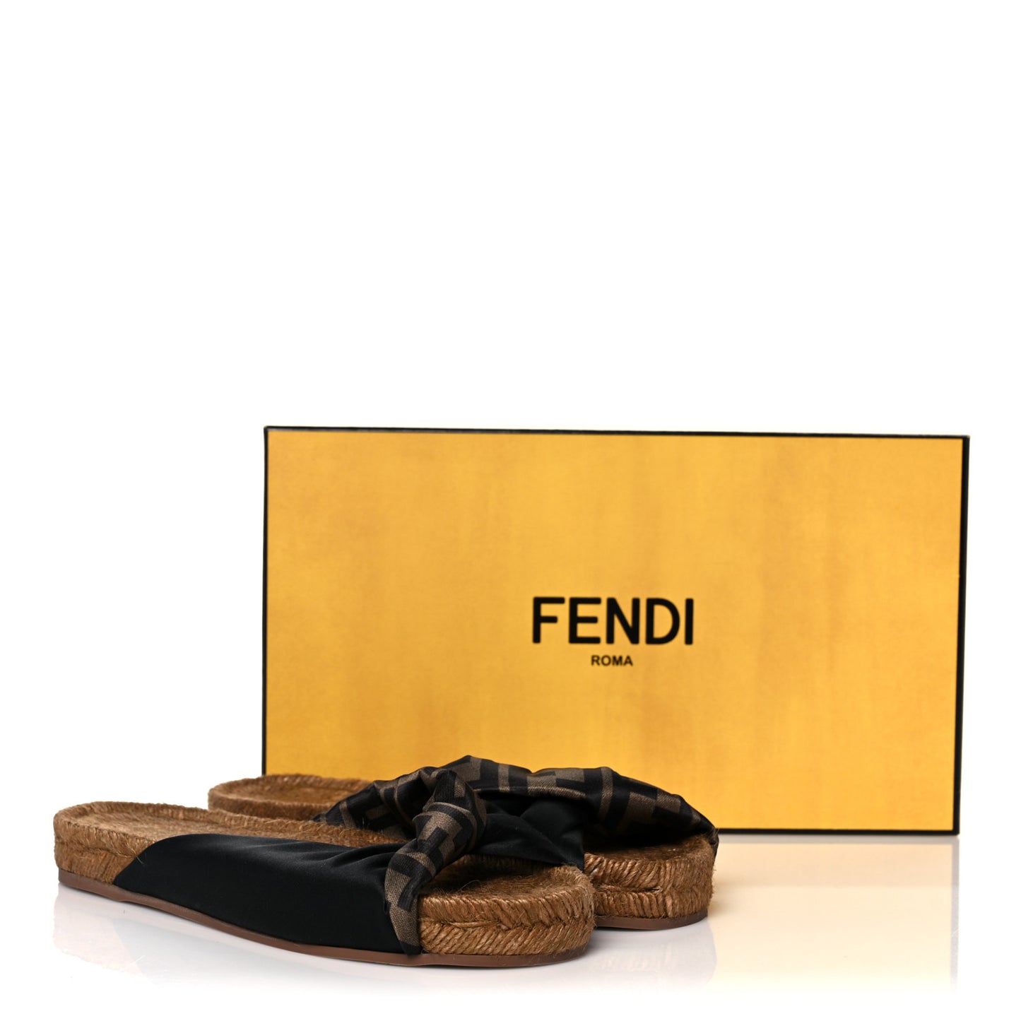Satin FF Twist Espadrille Slide Sandal 37 Black Tobacco