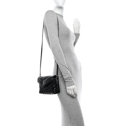 Saint Laurent Calfskin Y Quilted Monogram Toy Loulou Crossbody Bag Black 3 of 11