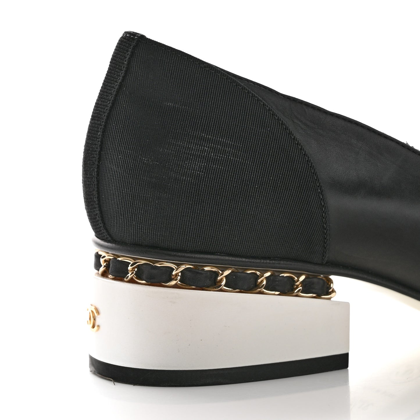 Lambskin Patent Cap Toe Low Heel Chain Pumps 37.5 Black