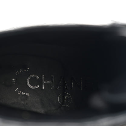 Chanel Shiny Goatskin Calfskin Quilted Lace Up Combat Boots 37 Black 9 of 11