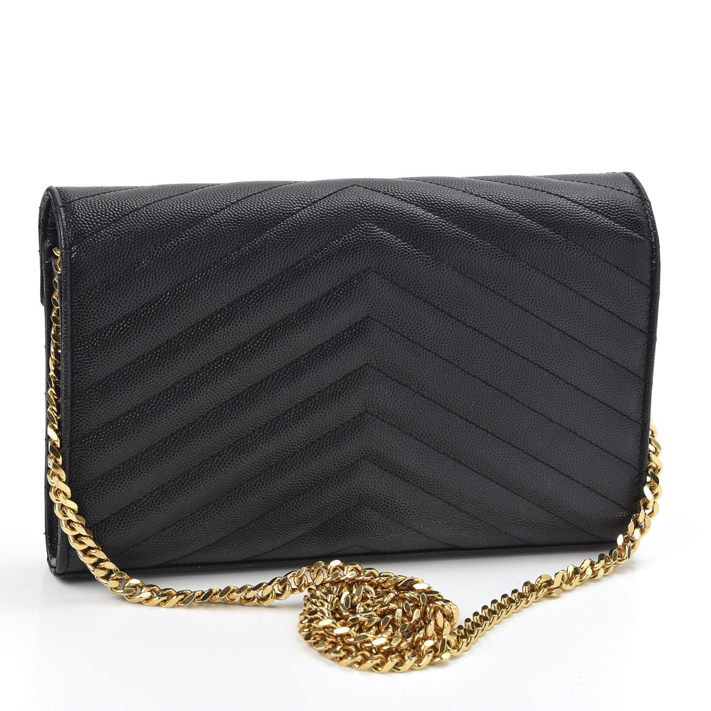 Grain De Poudre Matelasse Chevron Monogram Chain Wallet Black