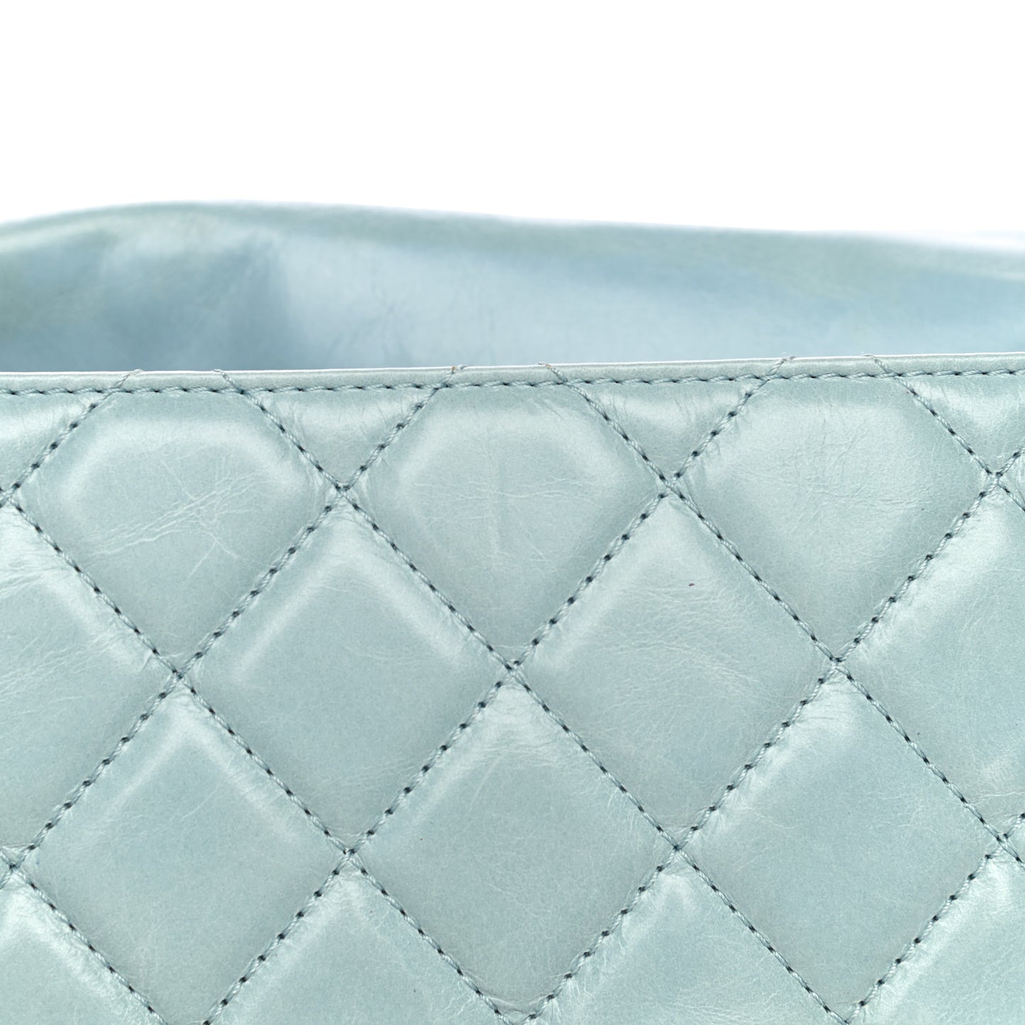 Glazed Calfskin Quilted Large Coco Soft Flap Light Blue