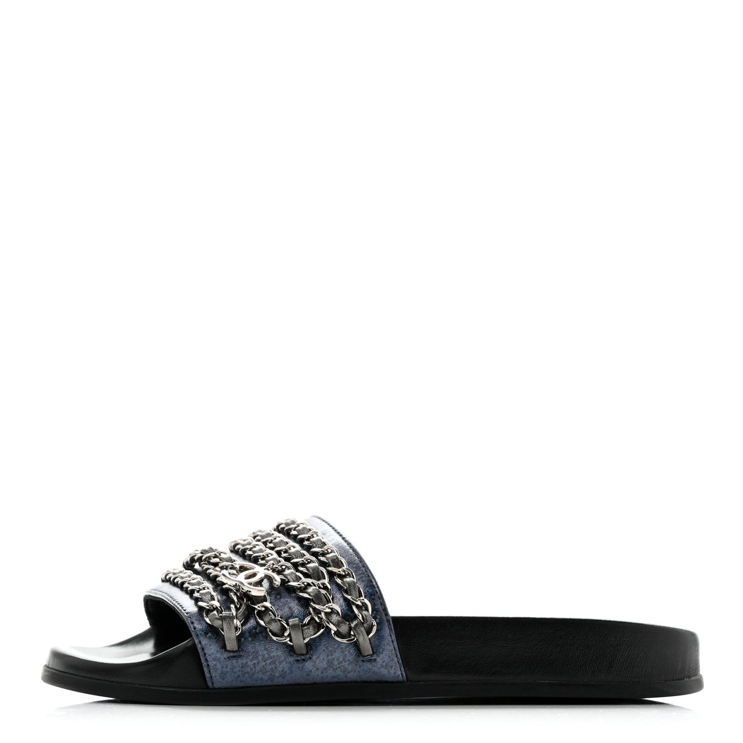 Fantasy Lambskin Chain Slides Sandals Flats 35 Blue