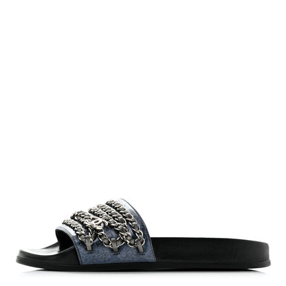 Chanel Fantasy Lambskin Chain Slides Sandals Flats 35 Blue 1 of 10