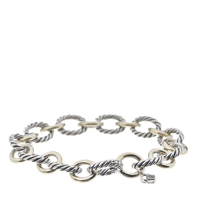 David Yurman Sterling Silver 18K Yellow Gold 12mm Large Oval Link Bracelet 3 of 4