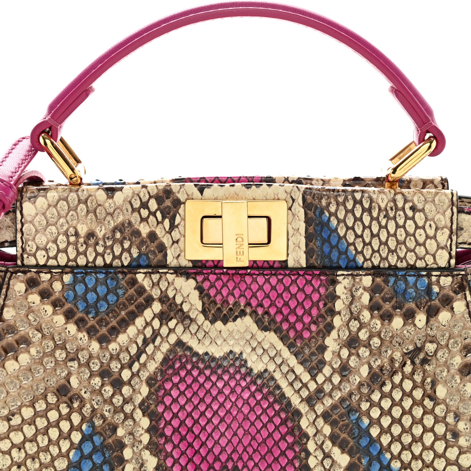 Fendi Snakeskin Mini Peekaboo Iconic Satchel Daisy Roccia Magenta 7 of 10