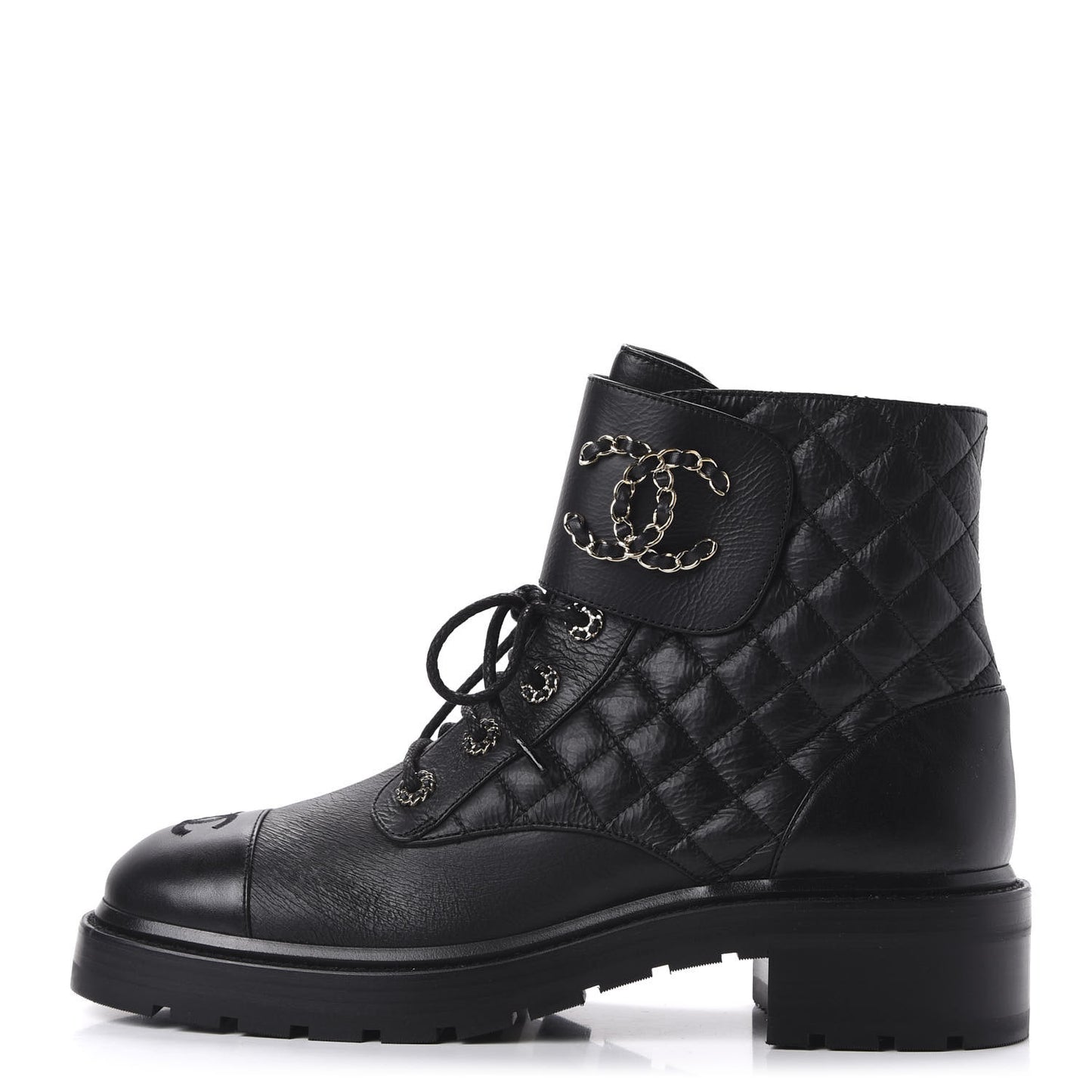 Shiny Goatskin Calfskin Quilted Lace Up Combat Boots 42 Black