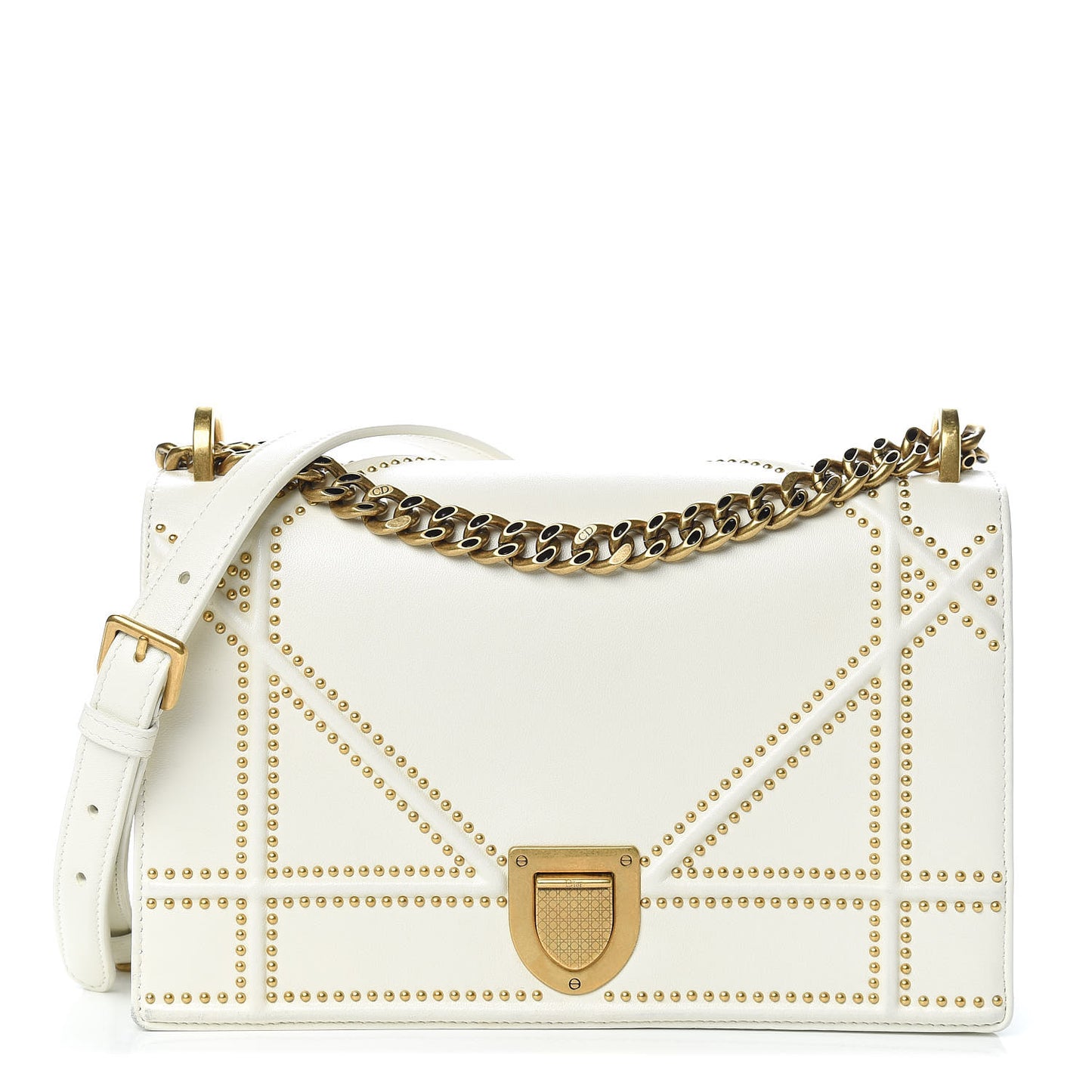 Lambskin Studded Medium Diorama Flap Bag Latte