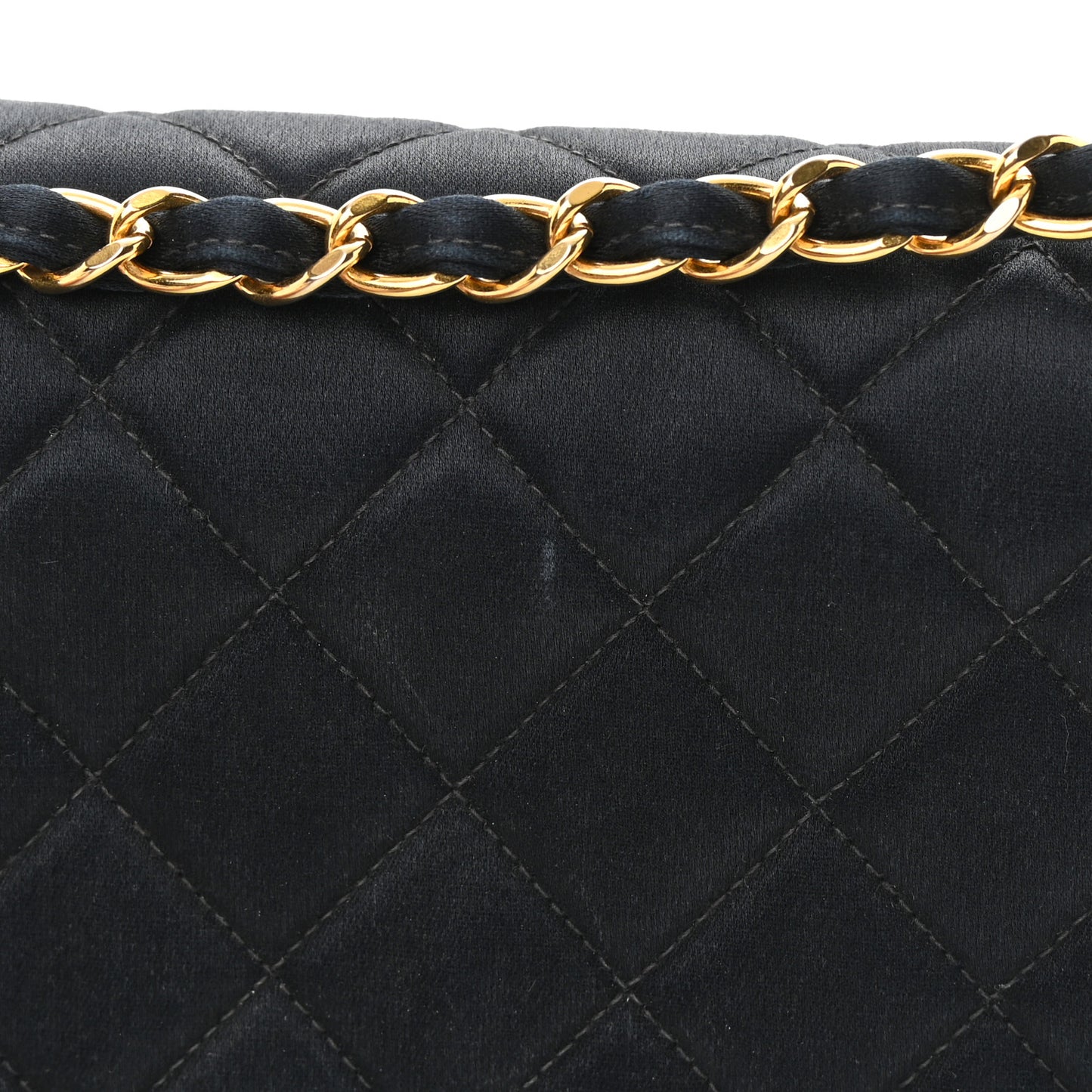 Satin Quilted Medium Double Flap Black