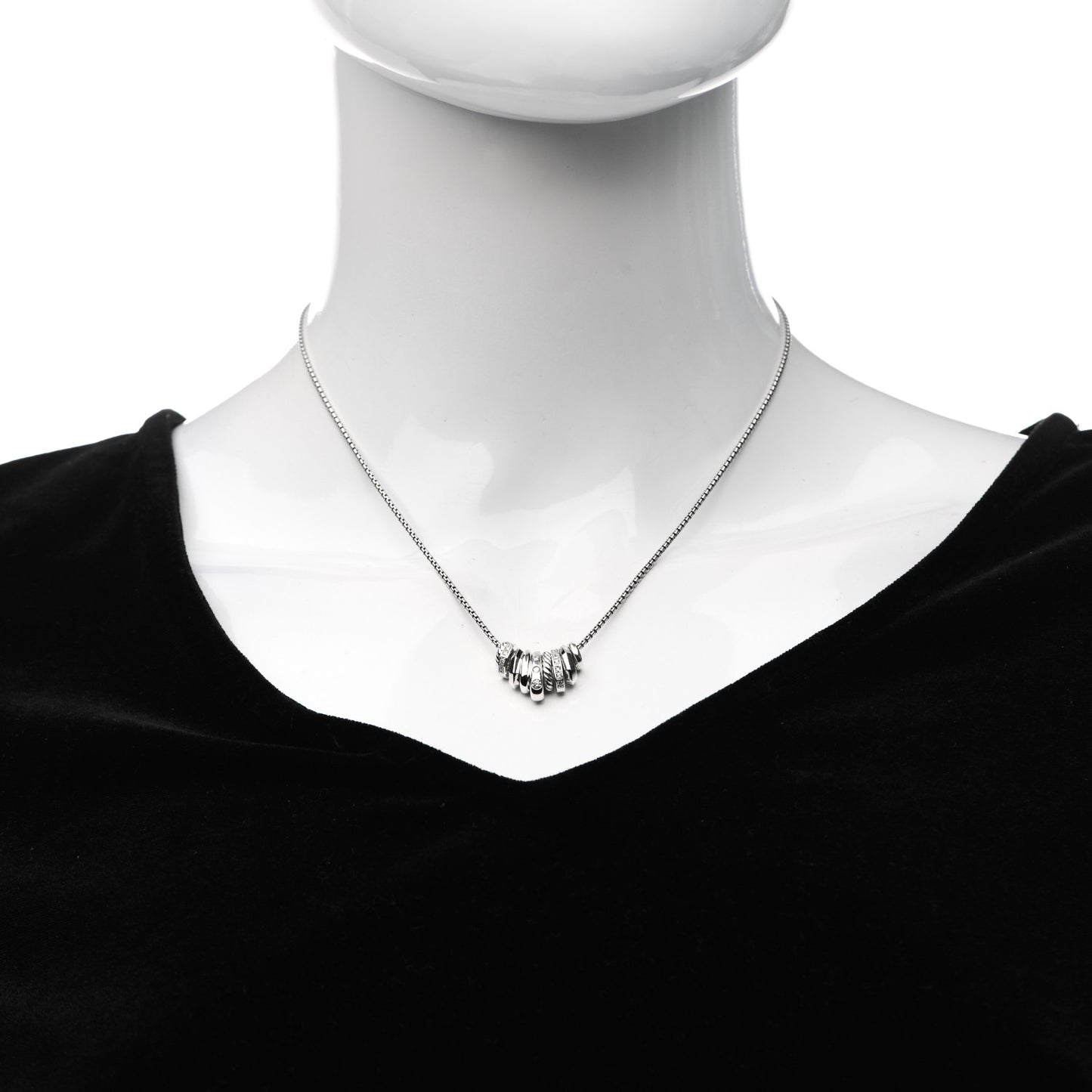 Sterling Silver Diamond Stax Rondelle Pendant Necklace