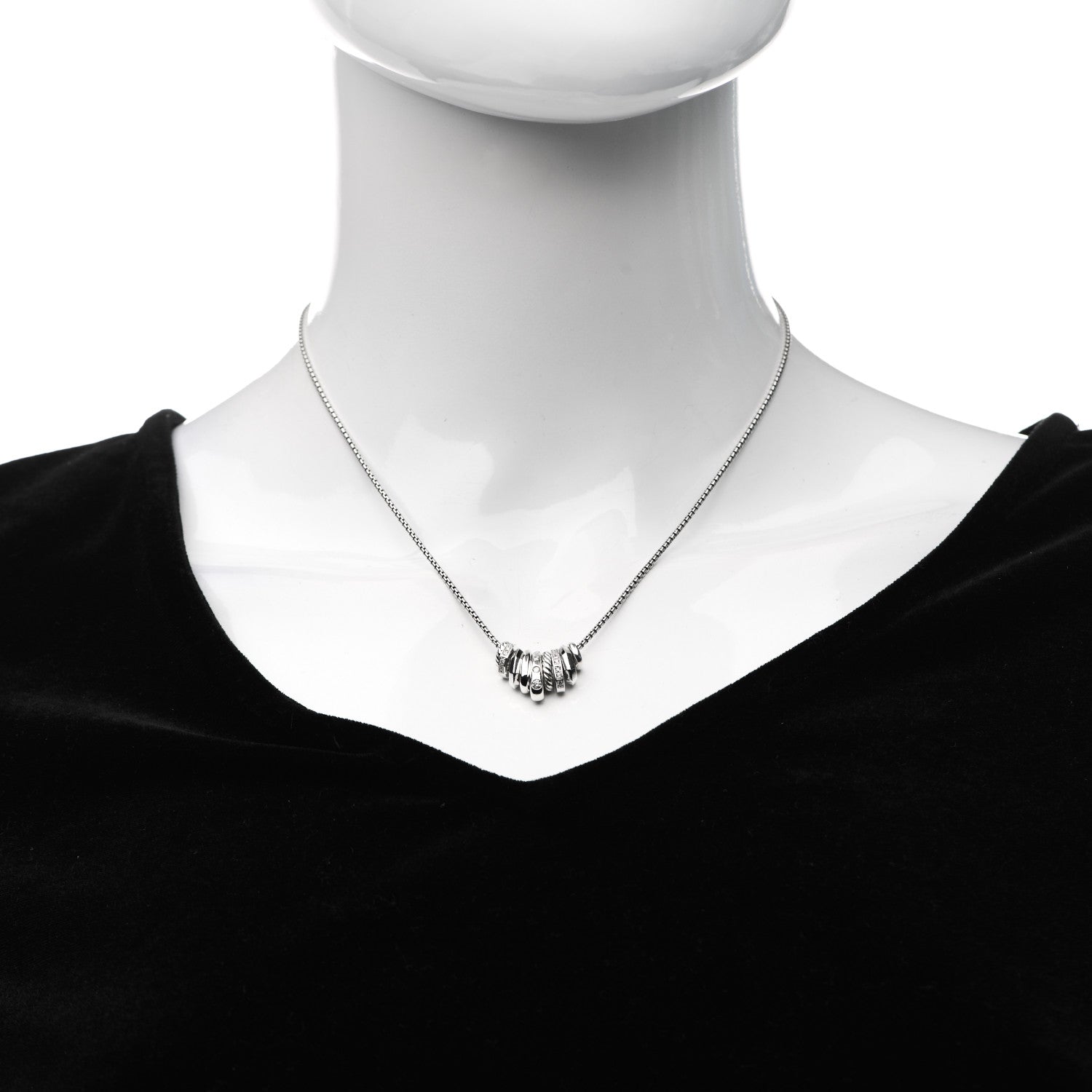 David Yurman Sterling Silver Diamond Stax Rondelle Pendant Necklace 2 of 4