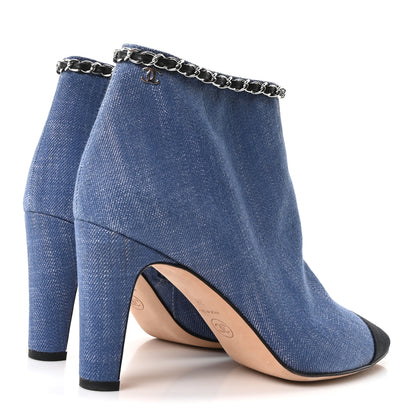 Chanel Denim Grosgrain Cap Toe Short Boots 38 Blue 5 of 10
