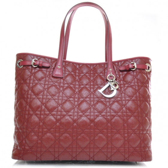 Coated Canvas Cannage Medium Panarea Tote Raspberry Red