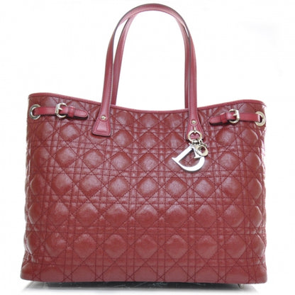 Christian Dior Coated Canvas Cannage Medium Panarea Tote Raspberry Red 1 of 9