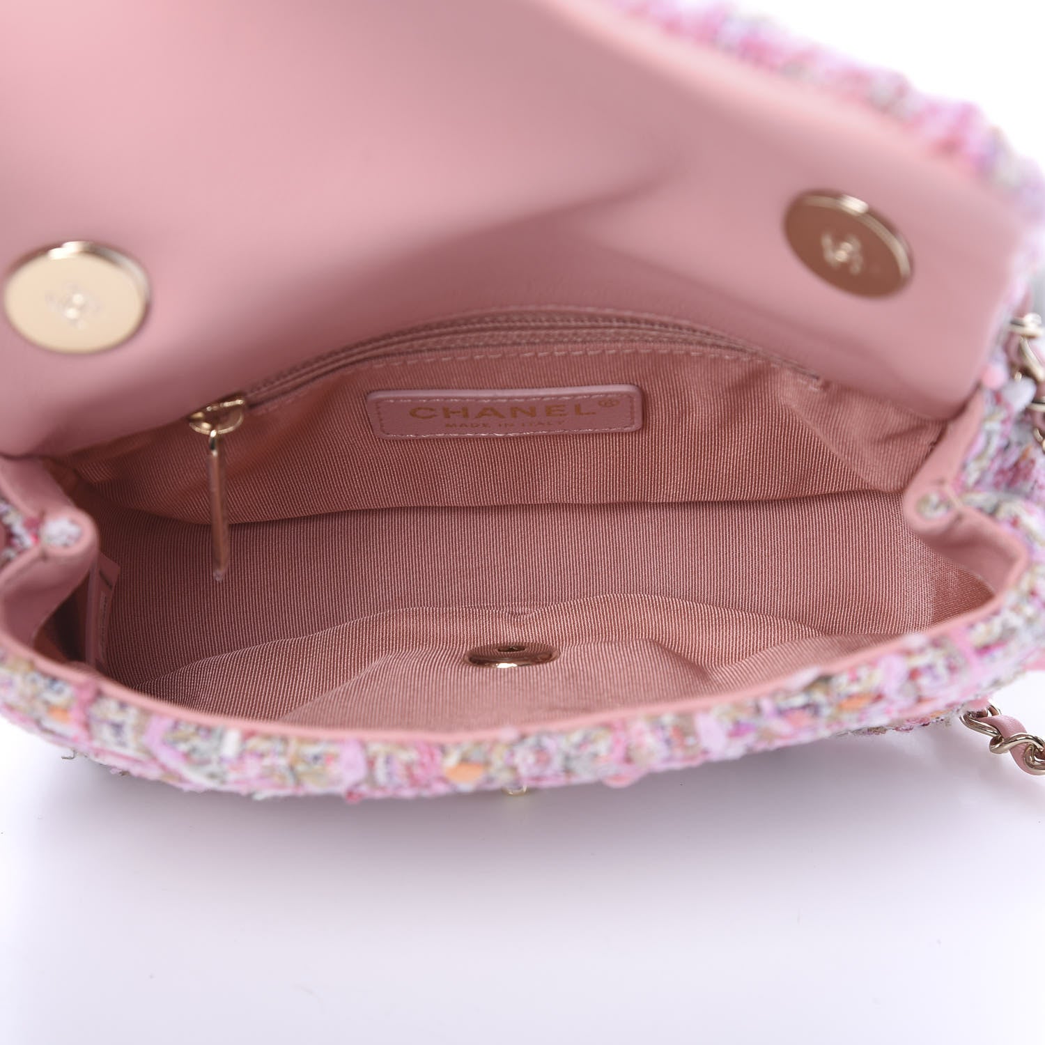 Chanel Tweed Mini Pearl Handle Flap Pink Beige Orange Ecru 4 of 10