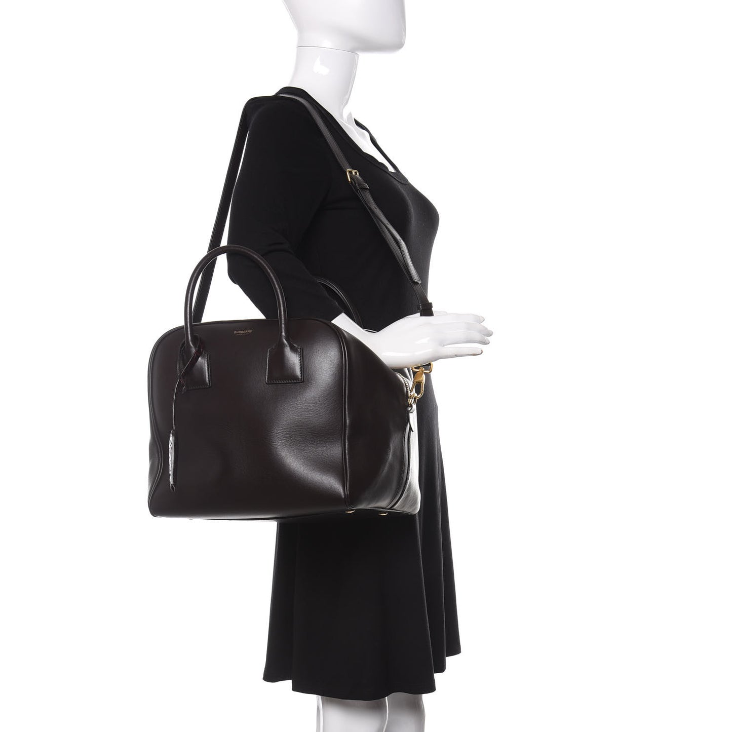 Smooth Calfskin Medium Cube Bowling Bag Dark Brown