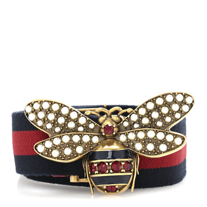 Gucci Web Queen Margaret Bee Belt 90 36 Red Navy 1 of 5