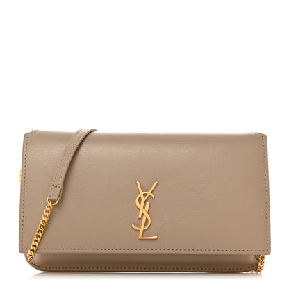 Saint Laurent Smooth Calfskin Monogram Phone Holder Crossbody Dark Beige 1 of 10