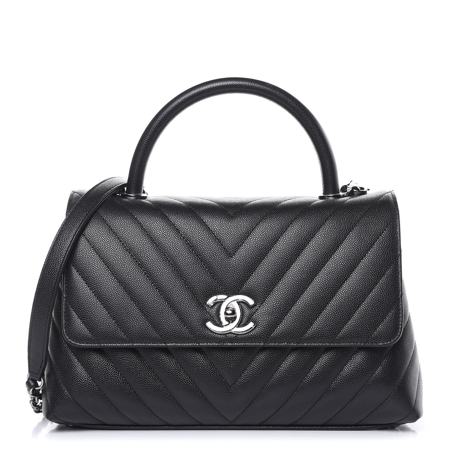 Chanel Caviar Chevron Quilted Small Coco Handle Flap Black 1 of 10