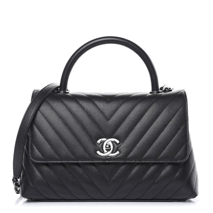Chanel Caviar Chevron Quilted Small Coco Handle Flap Black 1 of 10