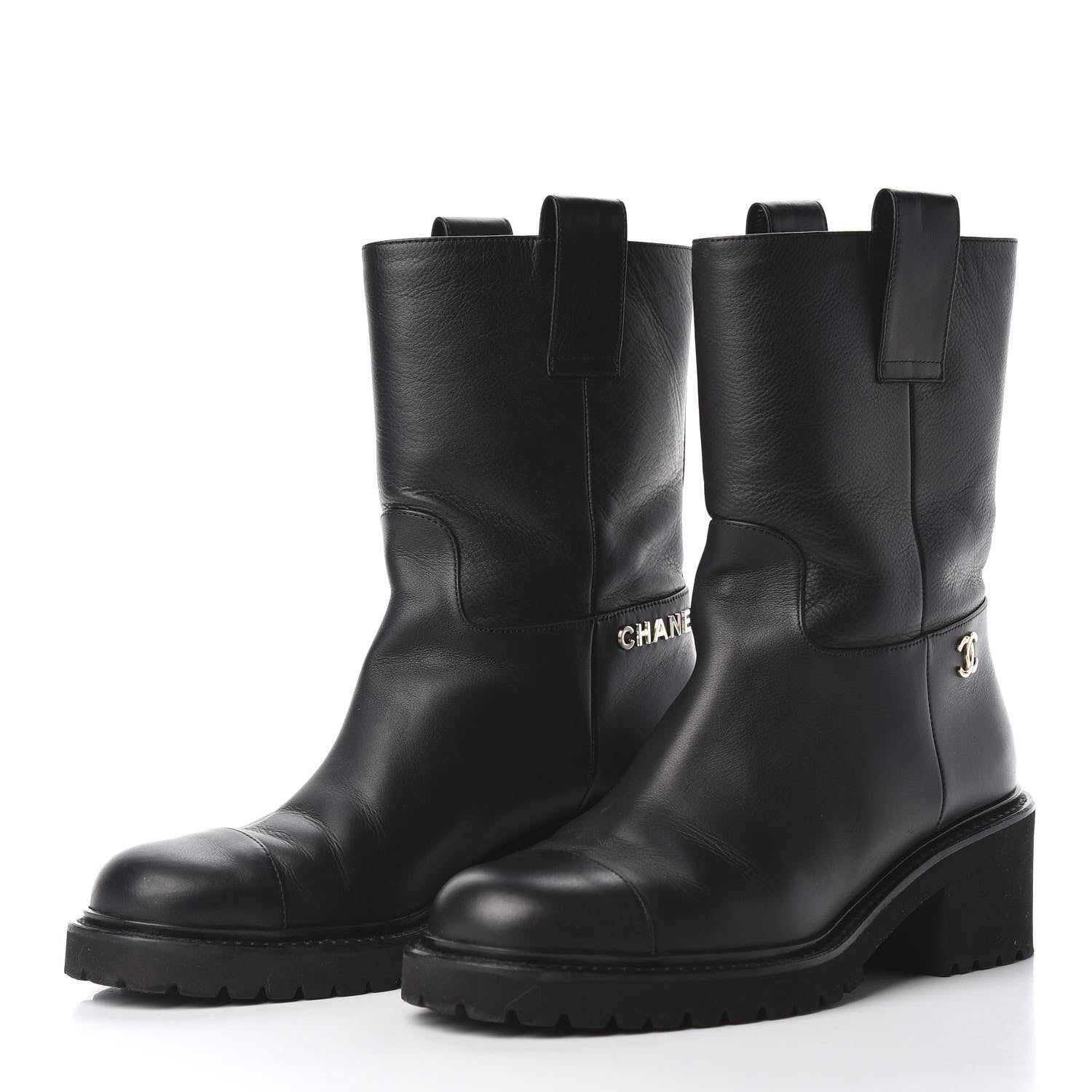 Chanel Calfskin CC Ankle Boots 37.5 Black 2 of 8