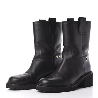 Chanel Calfskin CC Ankle Boots 37.5 Black 2 of 8
