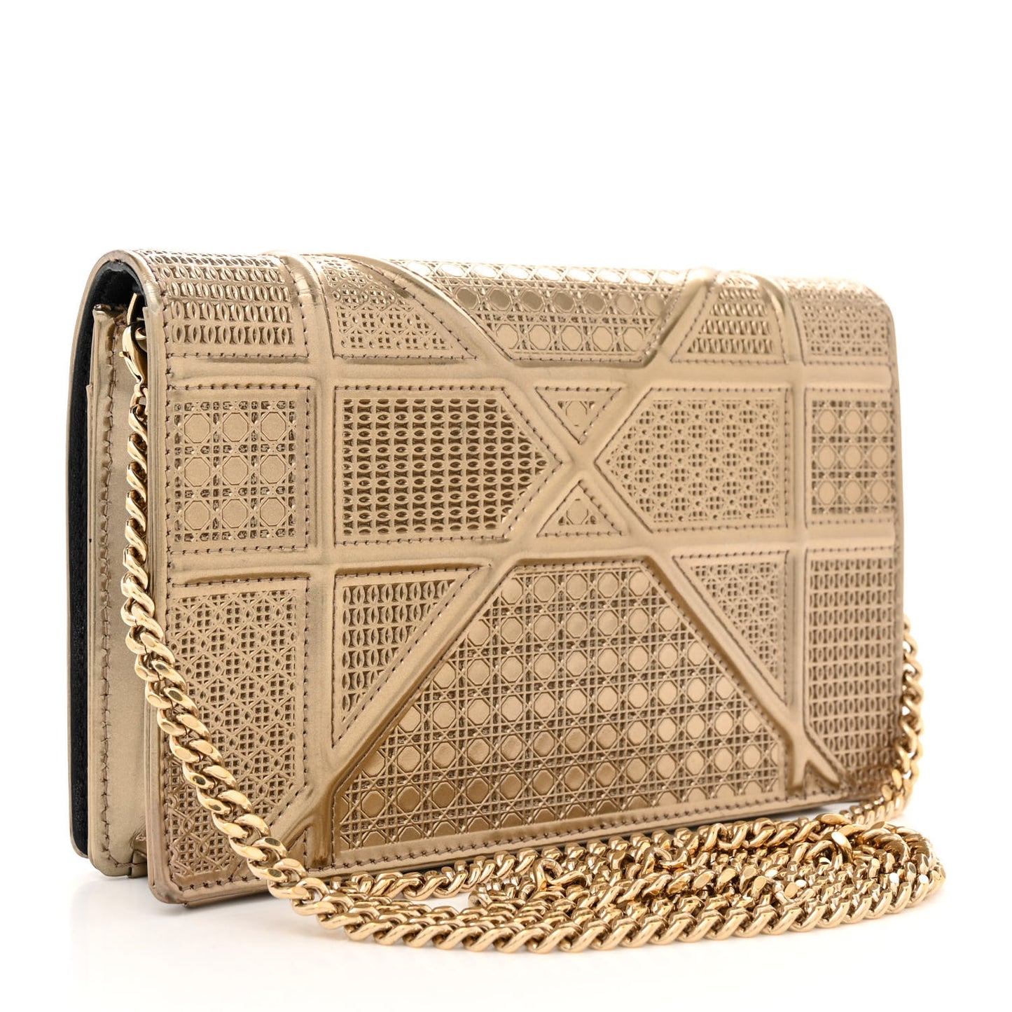 Metallic Patent Micro-Cannage Diorama Wallet on Chain Pouch