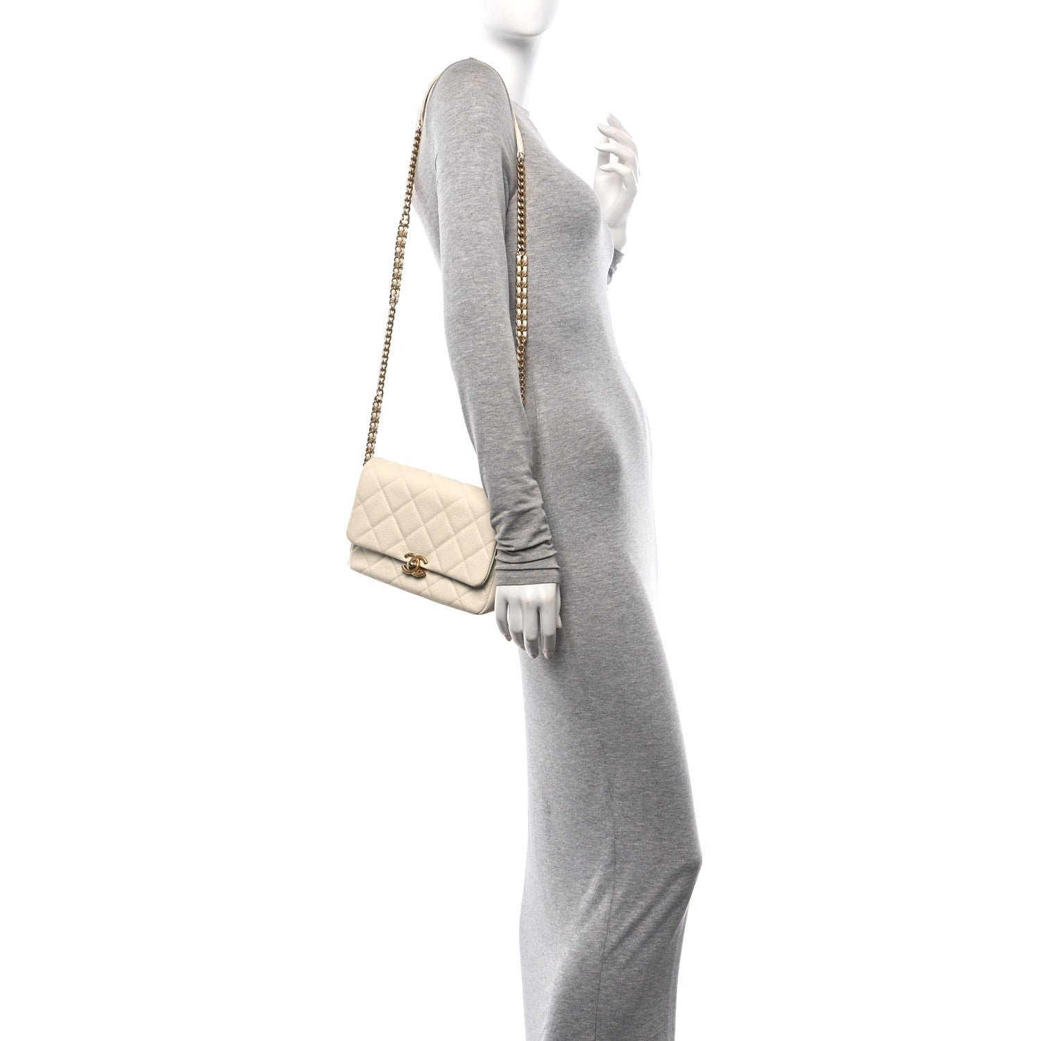 Chanel Shiny Caviar Quilted Small Chain Melody Flap White 2 of 10