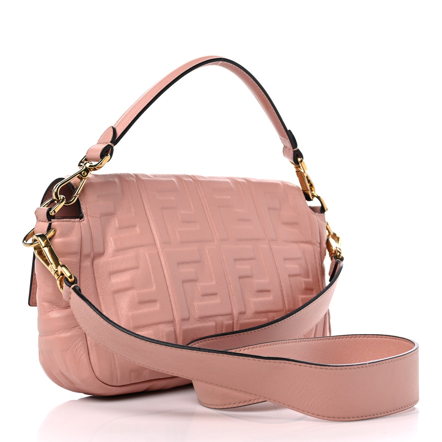 Fendi Nappa FF 1974 Embossed Baguette Rosa Bourbon 3 of 13