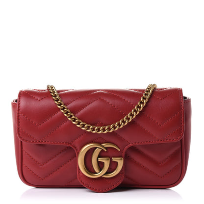 Gucci Calfskin Matelasse Super Mini GG Marmont Shoulder Bag Hibiscus Red 1 of 11