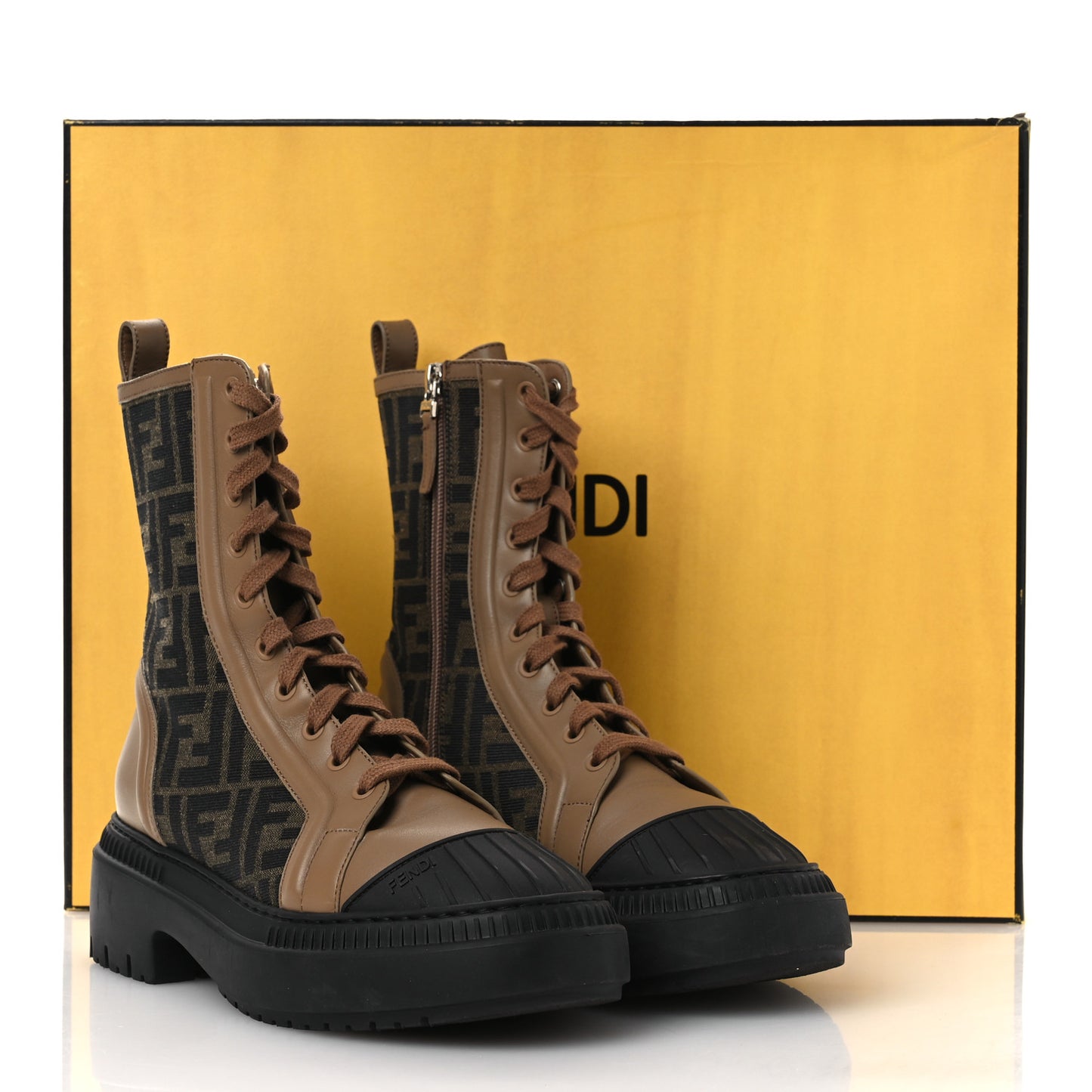 Fabric Jacquard Vitello FF Domino 50mm Biker Boots 38 Tobacco Black Sand