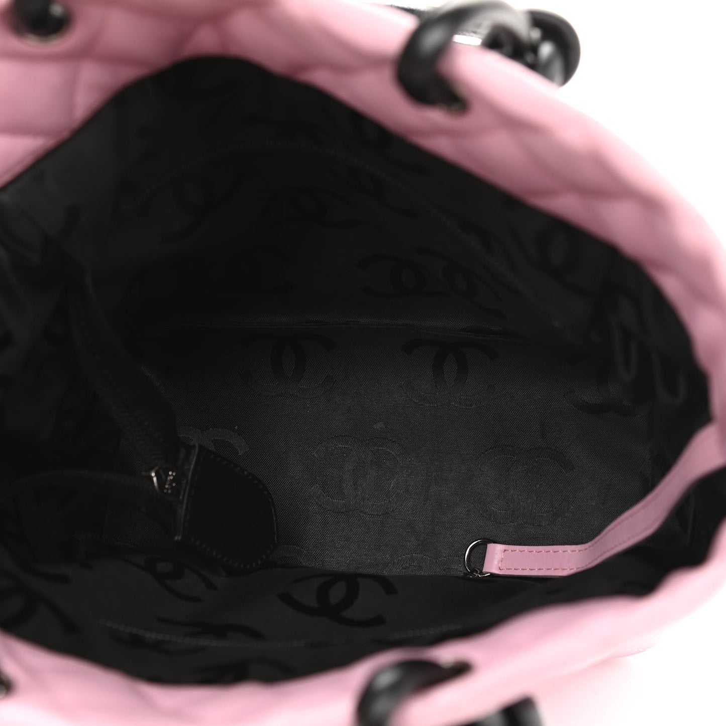 Calfskin Quilted Medium Cambon Tote Pink Black