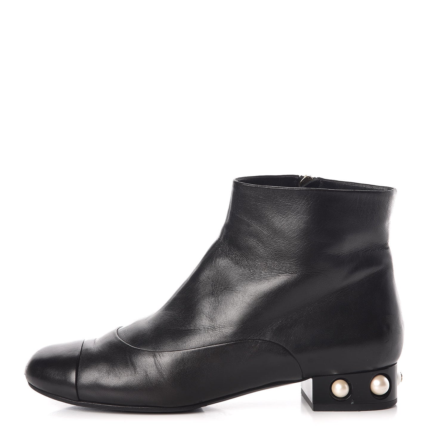 Lambskin Pearl Short Boots 40 Black
