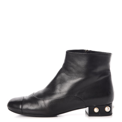 Chanel Lambskin Pearl Short Boots 40 Black 1 of 14