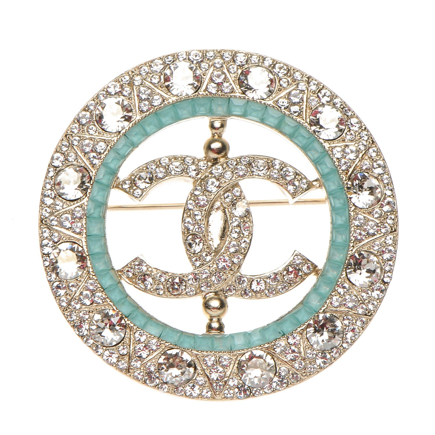 Chanel Crystal CC Brooch Blue Gold 1 of 5