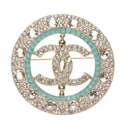 Chanel Crystal CC Brooch Blue Gold 1 of 5