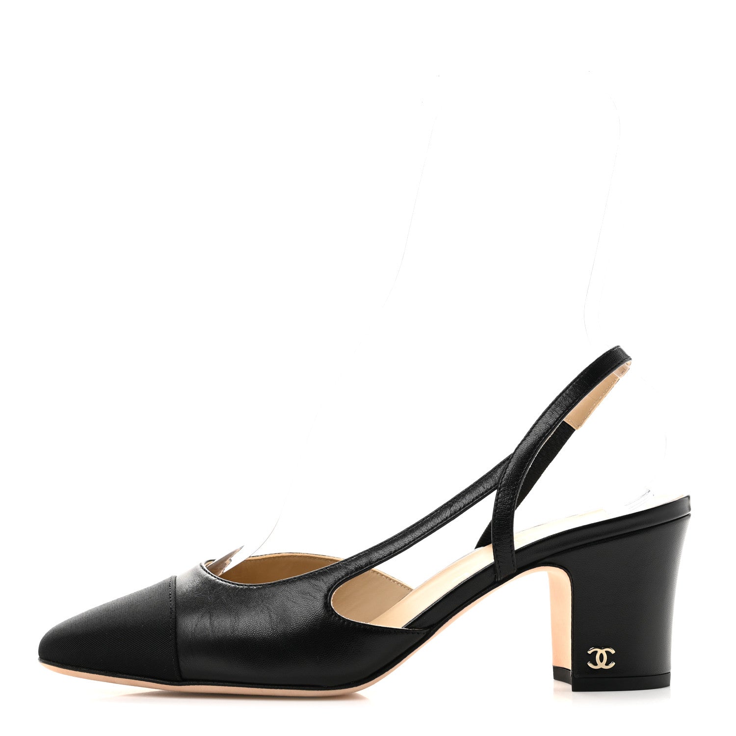 Chanel Lambskin Grosgrain Cap Toe CC Slingback Pumps 39 Black 1 of 10