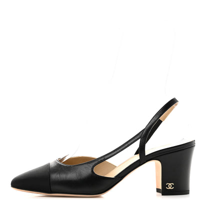 Chanel Lambskin Grosgrain Cap Toe CC Slingback Pumps 39 Black 1 of 10