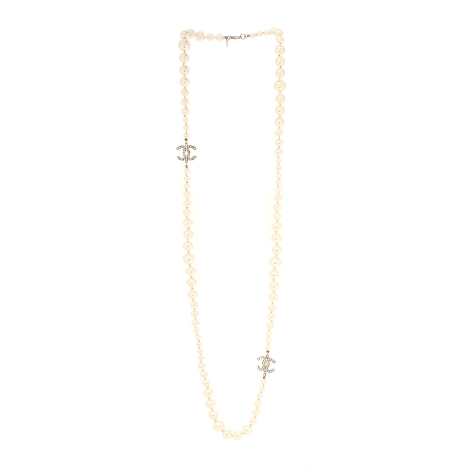 Chanel Crystal Pearl CC Long Necklace Silver 3 of 6